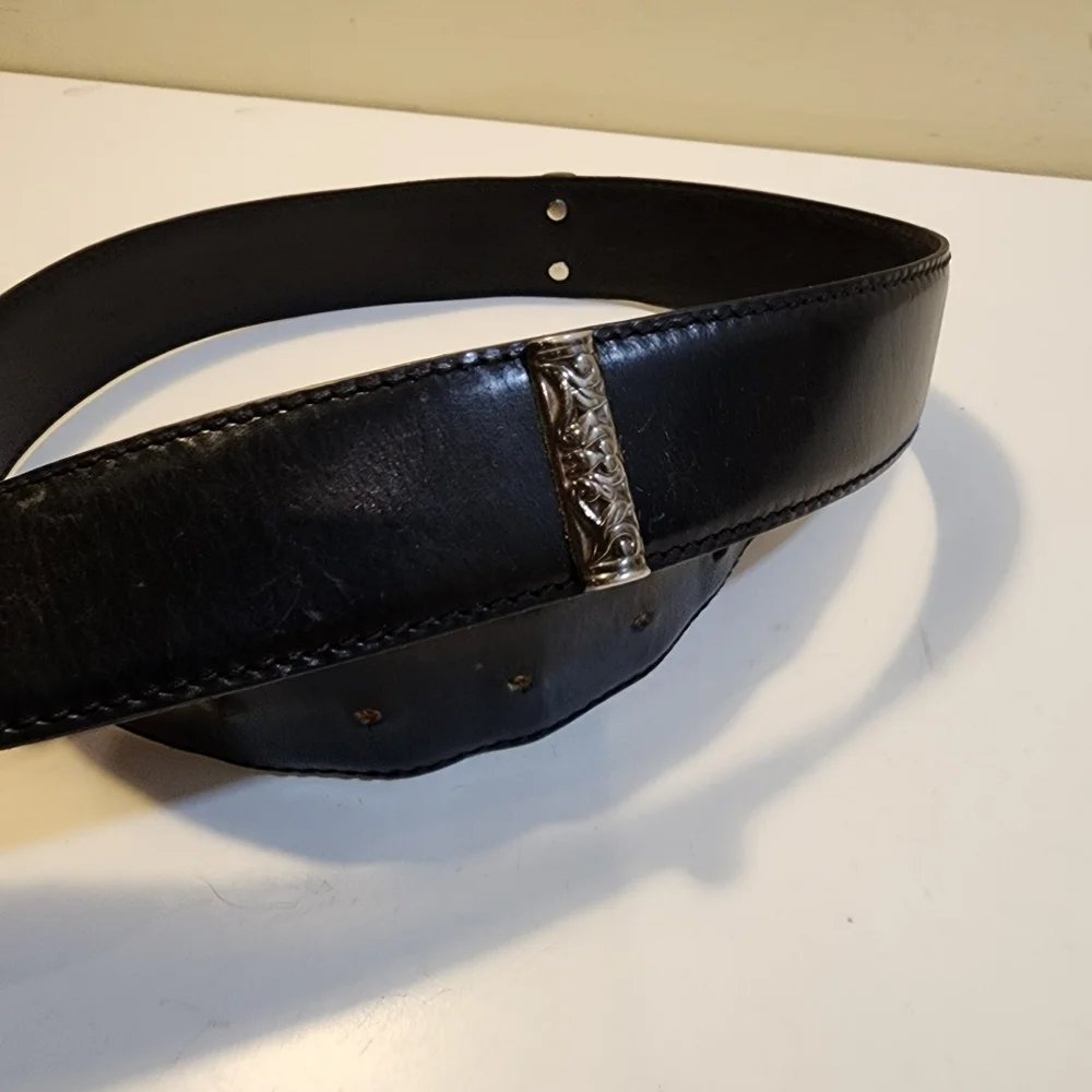 FOSSIL Black Leather Belt with Silver Buckle Size M